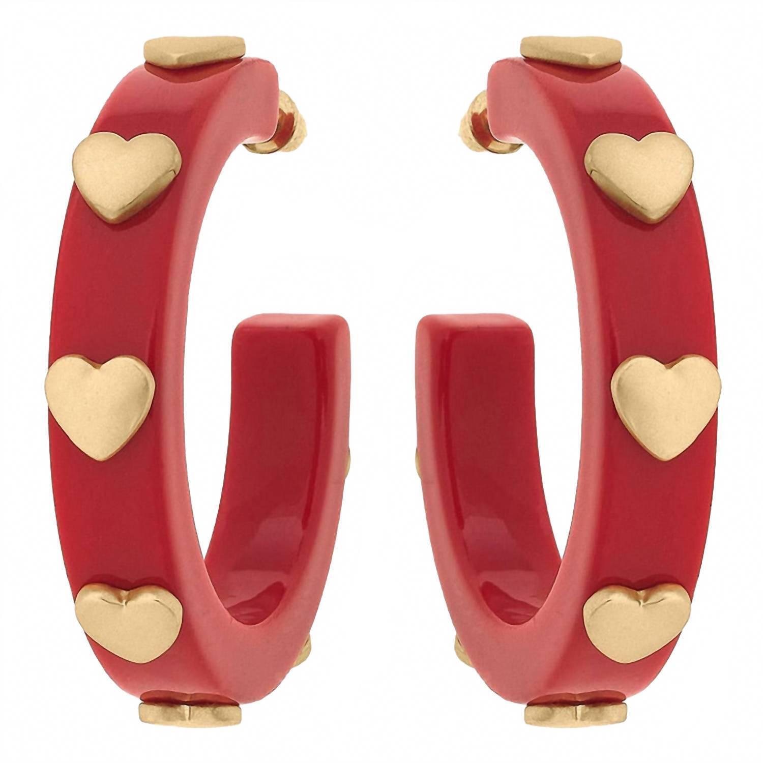 New Canvas Style Women's Hoop Heart Earrings In Red/Gold